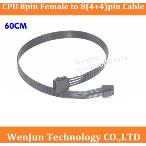 Free Shippign 60cm CPU 8Pin Female to (4+4)pin Male demountable connector Adapter Cable 8 Parallel 8 pin Ribbon Extension Cable