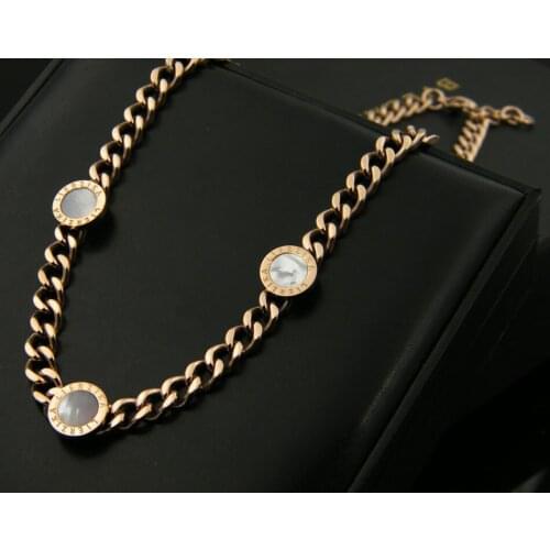 Free shipping own brand lierzika stainless steel white color shell rose gold color Crude chain necklace