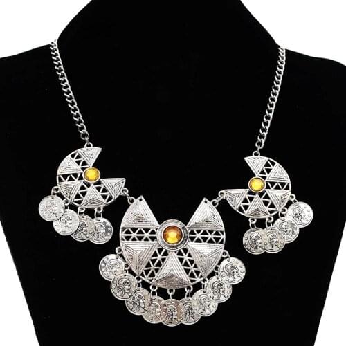 Bohemian Gypsy Coins Pendant Tribal Charms Indian Statement Coin Necklace Stone Afghan Turkish Party Vintage Jewelry