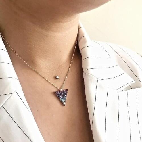 Colored Triangle 925 Sterling Silver Necklace Women Girls Gift Jewelry Accessories Fashion Handmade Elegant Chain