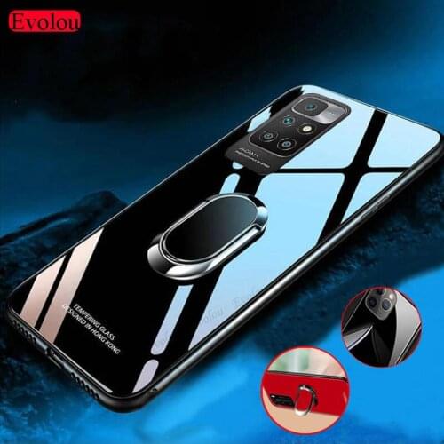Phone Case For Redmi 10 Solid Color Tempered Glass Soft Frame Shockproof Cases For Redmi 10 5G Magnetic Ring Stand Back Cover