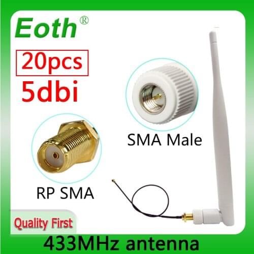 20pcs/lot wholesale 5dbi 433Mhz Antenna SMA Male Connector 433 mhz antena directional +21cm SMA female to Ufl./IPX Pigtail Cable