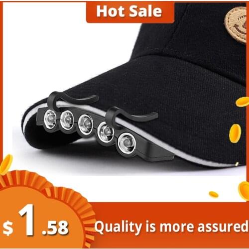 New Hot Sell Night Safe Clip-on 5 Leds Head Cap/Hat Brim Light Head Lamp Torch Fishing Camp Hunting Outdoor Lighting