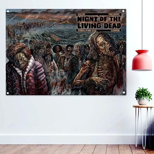 Zombie Swarm Dark Artworks Banner Canvas Printing Wall Hanging Macabre Art Rock Music Poster Flag Tapestry Mural Wall Decoration