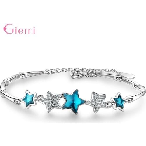 Hot Selling 925 Sterling Silver Blue Five-pointed Star Bracelet Artificial Crystal Bracelet For Women Girls temperament Bangle
