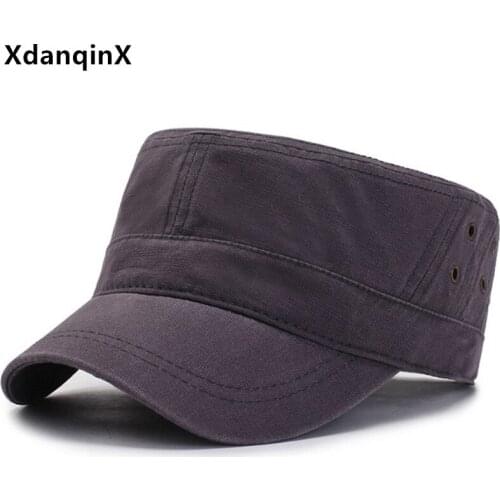 XdanqinX Adult Mens Cap Cotton Army Military Hat Snapback Cap Simple Casual Men Flat Caps Adjustable Size Breathable Sports Cap