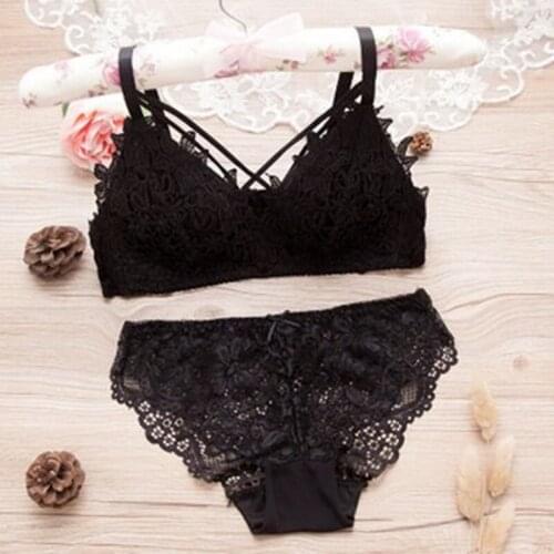 Lingerie bra set wire free lenceria sexy bielizna damska komplety Cup AB lace top wine red lenceria lace underwear set