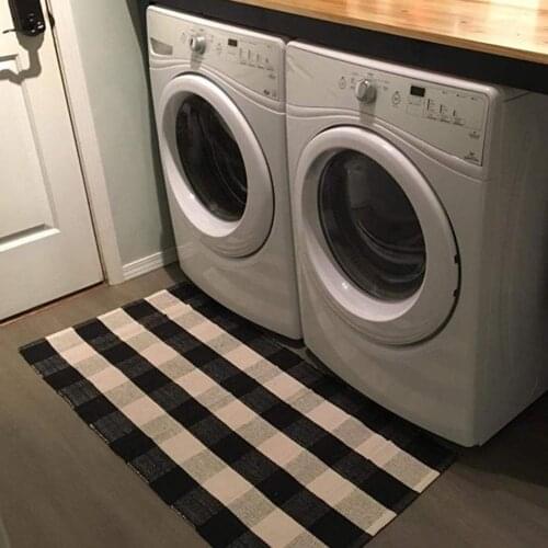 Buffalo Plaid Rug Black and White Plaid Cotton Hand-Woven Machine-Washable Rugs Outdoor Rug Buffalo Plaid Kitchen Porch Rug Mat