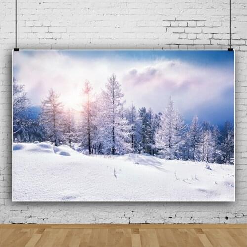 Laeacco Snow Mountain Pine Forest Sunshine Winter Nature Scenic Photocall Poster Banner Photographic Backgrounds Photo Backdrops
