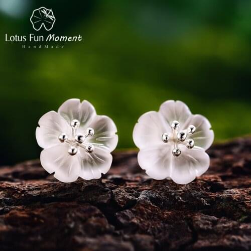 Lotus Fun Moment Real 925 Sterling Silver Natural Crystal Handmade Fashion Jewelry Flower in the Rain Stud Earrings for Women