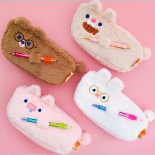 Cute School Pencil Case for Girls Boys Pencilcase Plush Penal Large Capacity Pen Bag Stationery Box Kit Big Pencilholder Pouch