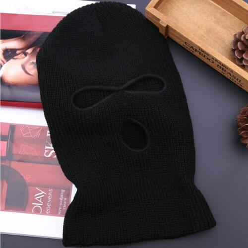 3 Hole Motorcycle Mask Balaclava Black Knit Hat Face Shield Beanie Cap Winter A0NC
