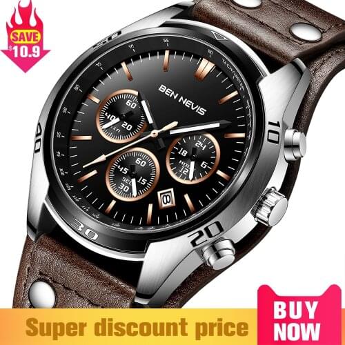 BEN NEVIS Men Watches 2020 Military Watch for Men Top Brand Calendar Quartz Chronos Watch Brown Leather Band Horloges Mannen