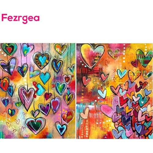 Fezrgea Full Square 5D DIY Diamond Painting Cross Stitch Love Heart Diamond Embroidery Mosaic Picture Home Decor Painting Gifts