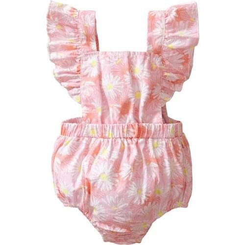 Baby Girl Clothes Summer Ruffle Sleeveless Romper Cotton Floral Print Cute Jumpsuit Playsuit For Newborn Infant Clothing D30