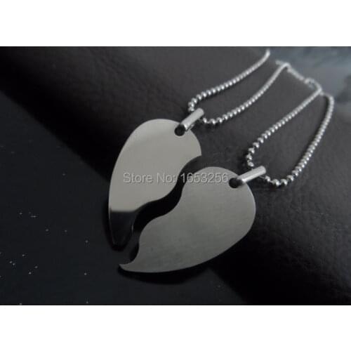 One PAIR OF Couple Lovers jewelry stainelss steel The Heart Pendant Necklace free ball chain High Quality