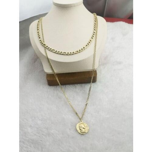 Necklace Jewelry Stainless Steel New Goddess Luxury Golden Color Luxe Fashion For Women Oouble Chain Ancient Coins Hot Sell