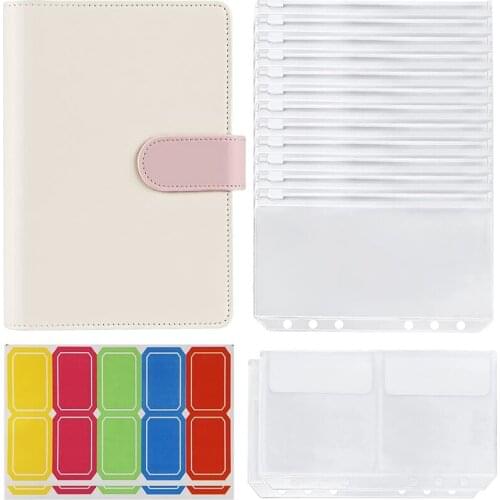 14 Binder Pockets A6 with Leather Binder Sleeve, 6-Ring Budget Binder, with Cash Envelope, Money-Saving Binder