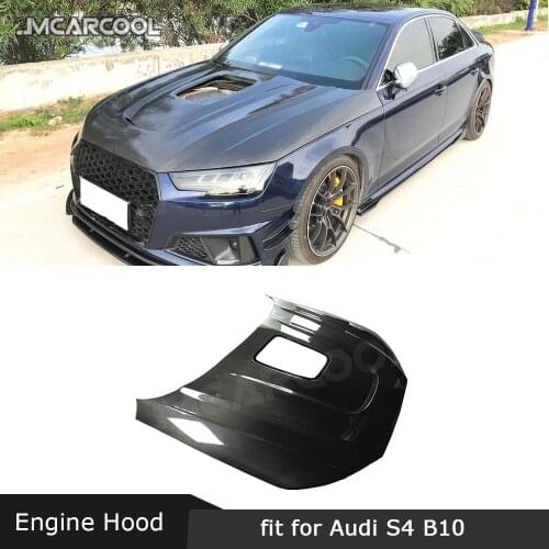 Car Front Engine Hood Trim Cover Dry Carbon Fiber Transparent Bonnet For Audi A4 S4 B10 2019 2020 Car Styling