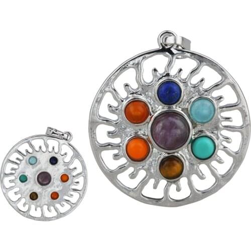 SUNYIK 7 Mix Chakra Stone Dowsing Reiki Healing Blazing Sun Charms Pendant