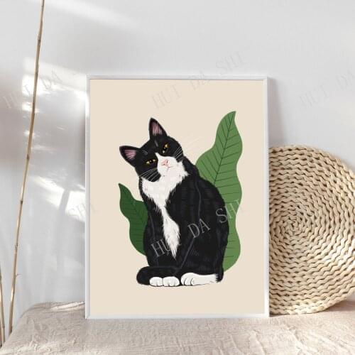 Affiche chat jaune, Funny kitchen poster, Black cat wall art, kitchen interior props, Black cat poster, Cat drawing