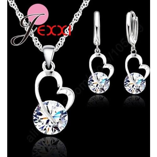 Luxury Glittering Necklace +Earring Jewelry Set For Women 925 Sterling Silver Bead shaped Cubic Zirconia For Women Accessories