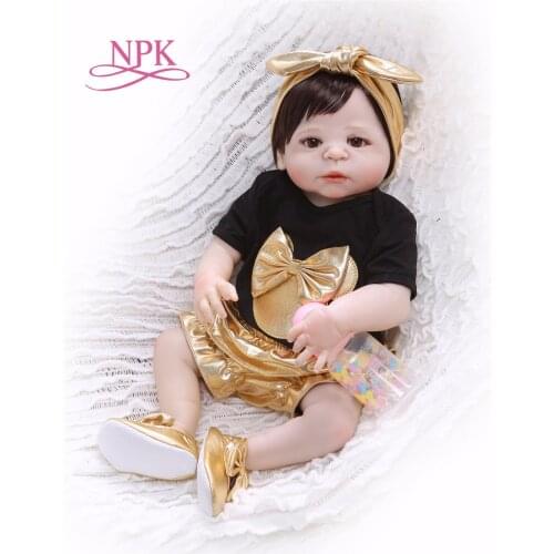 NPK 56cm Silicone Full Body bebe Doll reborn baby Real Life golden Princess Baby Doll For Xmas Gift Waterproof bath toy soft toy