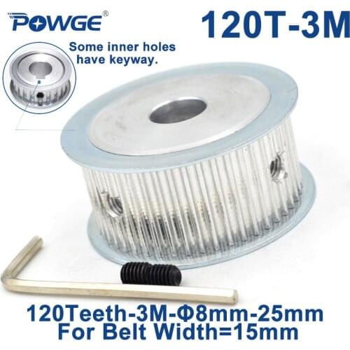 POWGE 120 Teeth HTD 3M Synchronous Timing Pulley Bore 8/10/12/14/15/19/20/25mm for Width 15mm HTD3M Belt Wheel 120T 120Teeth