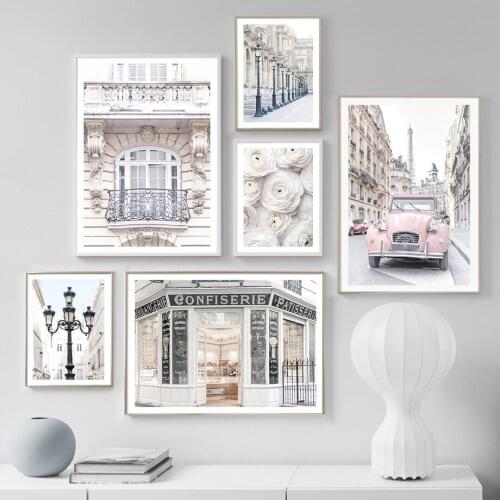 Vintage Wall Art Canvas Painting Rose Flower Tower Road Car Nordic Posters And Prints Decoration Pictures For Living Room Mural