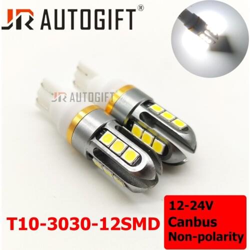 2xT10 W5W LED 194 168 Canbus Error Free LED Bulb 3030 12 Chip 5W 12-24V Nonpolarity Car Interior Door Reading Light Parking Lamp