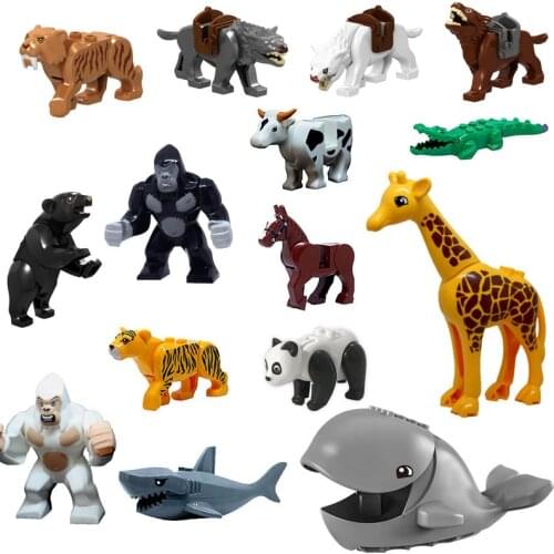 Tropical Forest Animals Gorilla Horse Crocodile Shark Tiger Leopard Whale Panda Wolf Saber Tooth Tiger Animal Building Block Toy