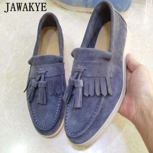 Fringe Suede Women Shoes Round Toe Tassel Slip on Flat Shoes Woman Summer Walk Loafers Comfort Casual Mules Shoes Ladies
