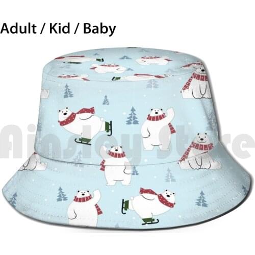 Polar Bear Pattern. Bucket Hat Adult kid baby Beach Sun Hats Polar Bear Polar Bear Winter Seamless Pattern Pattern Frosty
