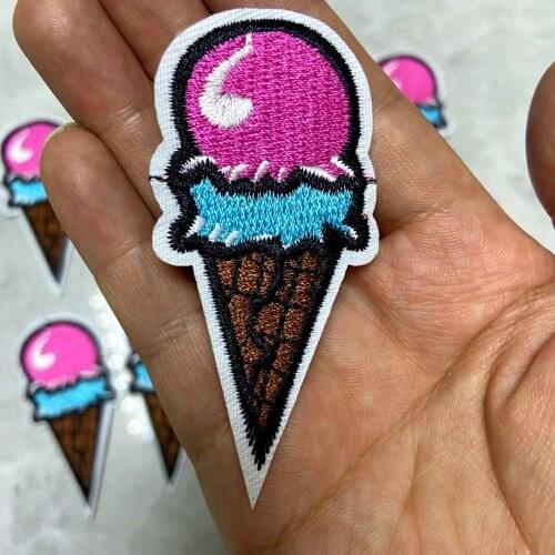 Small red ice cream shape embroidery sticker patch iron sewing patch for clothing