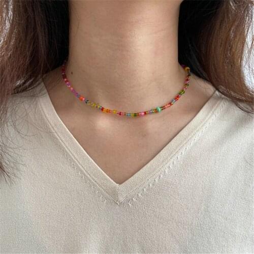 2021 fashion ladies bohemian personality women chain short rice bead necklaces lightweight womens exclusive jewelry items