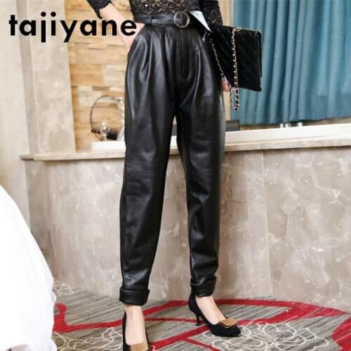 Pants Bottoms Women Real Sheepskin High Waist Trousers Woman Cloth Genuine Leather Pants Fashion Ropa Mujer TN2453
