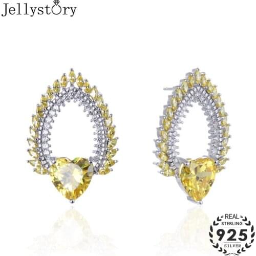 Jellystory 925 sterling silver drop earrings with heart-shaped citrine gemstones fine jewellery earrings for women party wedding