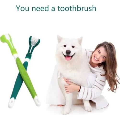 Pet Toothbrush Three-Head Toothbrush Multi-angle Cleaning Addition Bad Breath Tartar Teeth Care Dog Cat Cleaning Mouth