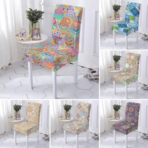 1/2/4/6PCS Mandala Elastic Chair Cover Bohemian Chair Slipcovers Dining Seat Case Floral Print Seat Cover for Banquet Hotel