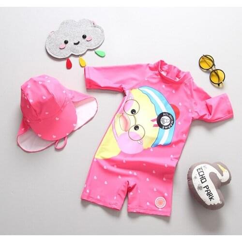 1-7Years Baby Girls Swimsuit New 2019 Swimming suit for Kid girl with Cap Baby Surfing suit Infant Baby Floating suit-SW376