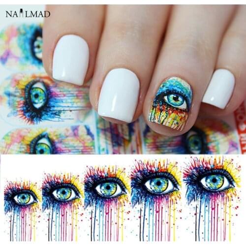 1 sheet Bleeding Eyes Nail Water Decals Colorful Nail Art Sticker Tattoo Decals Water Slide