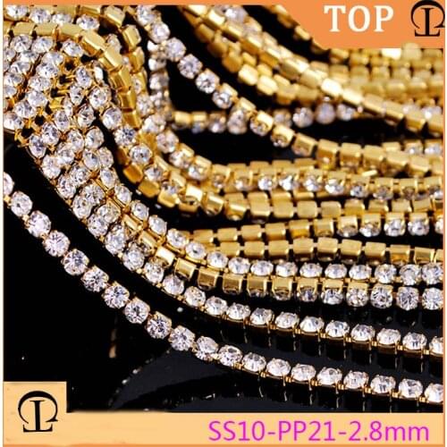 10m/lot rhinestones Chain 2-6mm Gold/Silver claw sticker glass applique strass crystal for Sew On needlework clothes decoration