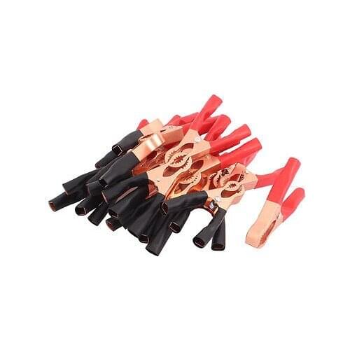 10 Pair 50A Plastic Coated Handle Copper Alligator Clip Clamp Black Red