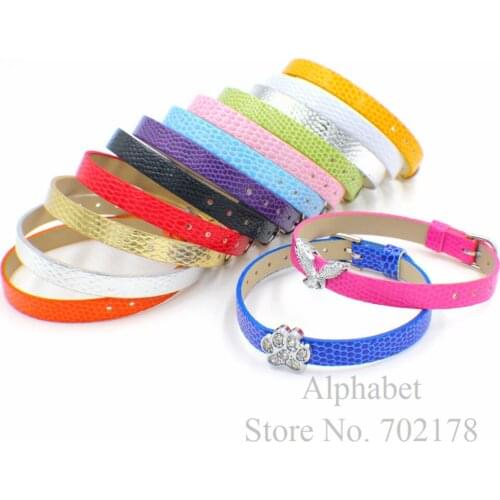 10pcs 8mm Snake skin Bracelet 8mm*210mm PU leather wristband DIY Accessories Fit 8mm slide charms
