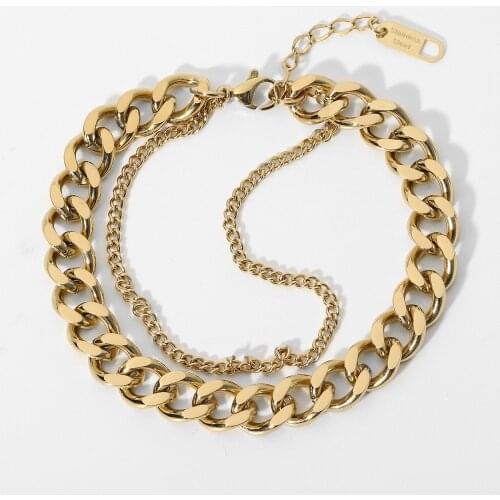 14K Gold Plated Stainless Steel Double Thick Thin Cuban Chain Bracelets For Women Punk Street Style Bracelet Party Jewelry