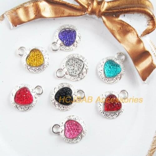 New 16Pcs Silver Plated Retro Flower Heart Mixed Resin Charms Pendants 13x16mm