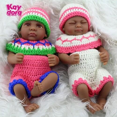 KARDORA 2PCS Girl&Boy Twin Bebe Reborn Black Baby Dolls 10 Inch Lifelike Full Vinyl Bathable Body Play Toys Bath Toddler Gifts