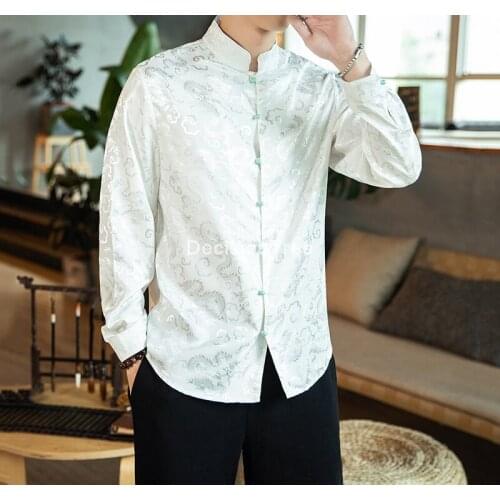 2021 tradictional chinese tops for men long sleeve cotton linen shirts chinese style kung fu tai clothing chinese blouse
