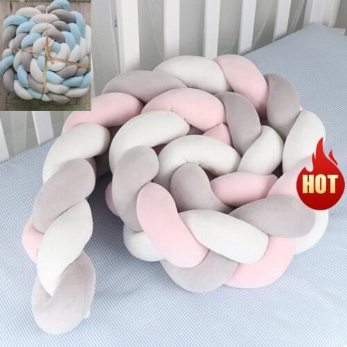 3m 3 strands Baby Bed Bumper Handmade Cushion Knotted Braid Pillow Soft Pad Baby Room Decor Protector Multiple Color