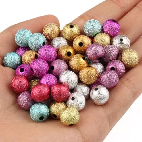 4mm-12mm Colorful Stardust Acrylic Beads Matte Round Ball Spacer Beads Charms Findings for Jewelry Making Diy Bracelet Earrings